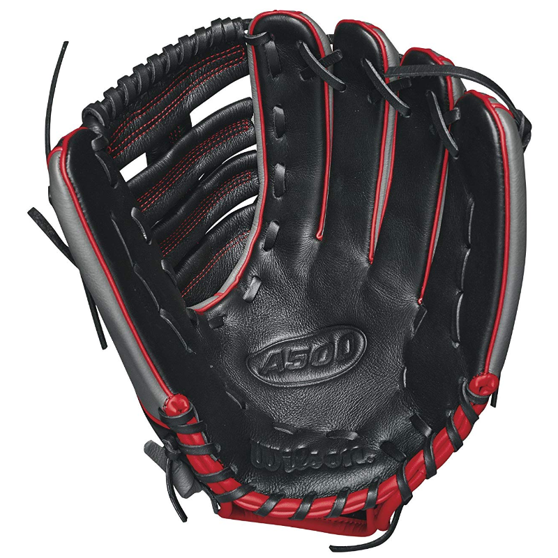 Wilson 2018 A500 Baseball Gloves - Right Hand Throw Black/Red, 12.5" - Right Hand Throw