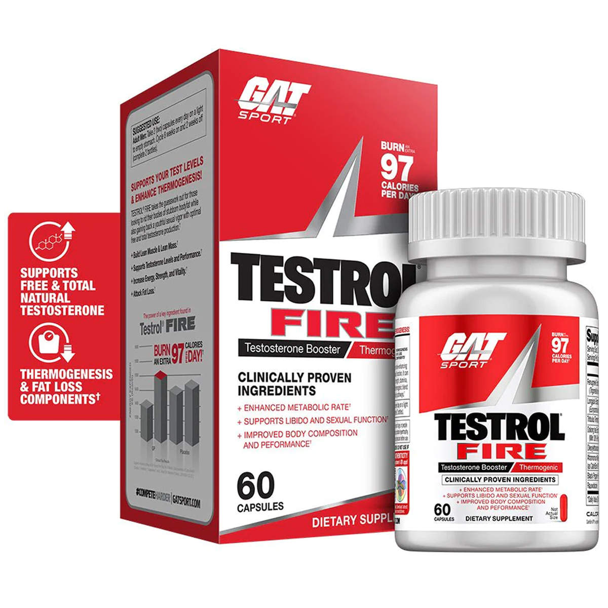 GAT Testrol Fire Booster Thermogenic 60 Capsules